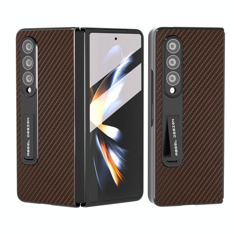 For Samsung Galaxy Z Fold4 5G Carbon Fiber Phone Case With Holder - Green