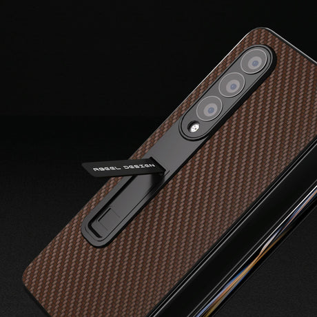 For Samsung Galaxy Z Fold4 5G Carbon Fiber Phone Case With Holder - Green