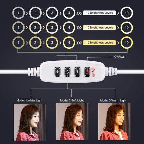26Cm Dimmable Led Ring Light With Tripod And Phone Clamp