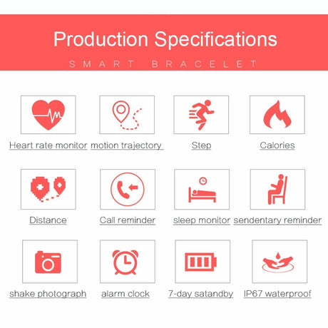 Bluetooth Smart Bracelet With Heart Rate Monitor And Sleep Tracker - Pink