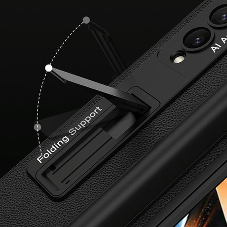 Leather Case with Holder & Pen Slots for Samsung Galaxy z Fold 4 - Thin & Shockproof - Cross Texture