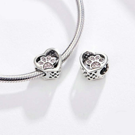 925 Sterling Silver Pet Paw Print Beaded Bracelet - Rose Gold