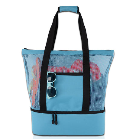 Vibe Geeks 2 in 1 Mesh Beach Tote Bag with Insulated Cooler - Pink