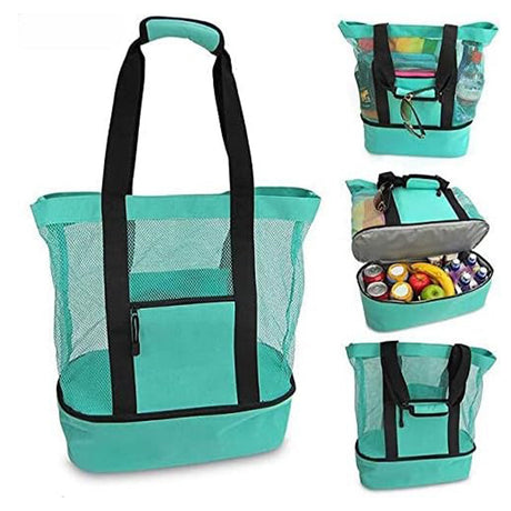 Vibe Geeks 2 in 1 Mesh Beach Tote Bag with Insulated Cooler - Pink