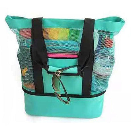 Vibe Geeks 2 in 1 Mesh Beach Tote Bag with Insulated Cooler - Pink