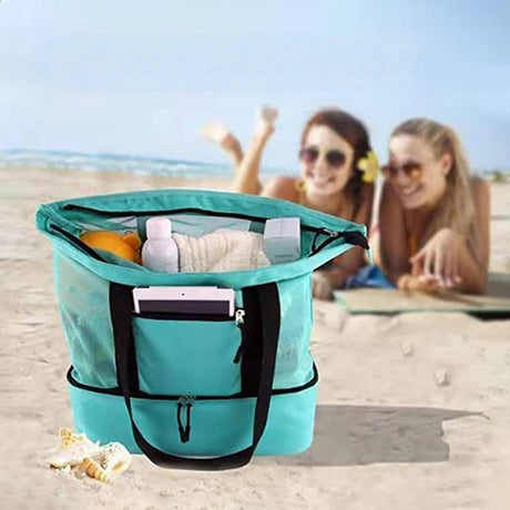 Vibe Geeks 2 in 1 Mesh Beach Tote Bag with Insulated Cooler - Pink