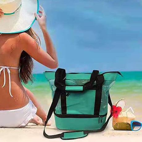 Vibe Geeks 2 in 1 Mesh Beach Tote Bag with Insulated Cooler - Pink