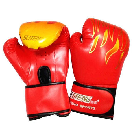 Adult Flame Pattern Pu Leather Boxing Gloves - Fitness - Blue