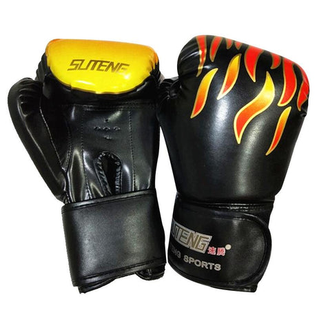 Adult Flame Pattern Pu Leather Boxing Gloves - Fitness - Blue