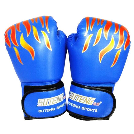 Adult Flame Pattern Pu Leather Boxing Gloves - Fitness - Blue