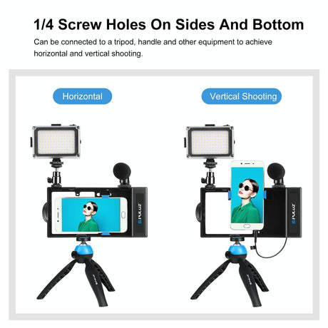 Bluetooth Vlogging Kit With Led Light Mic Tripod - Blue