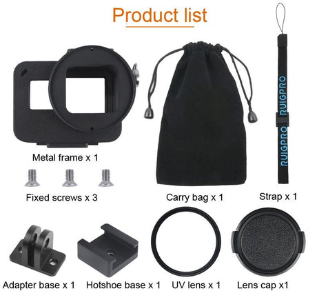 Aluminum Protective Cage With Insurance Frame And 52Mm Uv Lens For Gopro Hero7 / 6 / 5