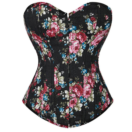 Floral Lace-Up Denim Corset Plus Size S-6Xl Boned Strapless Blue / Black - Blue - S