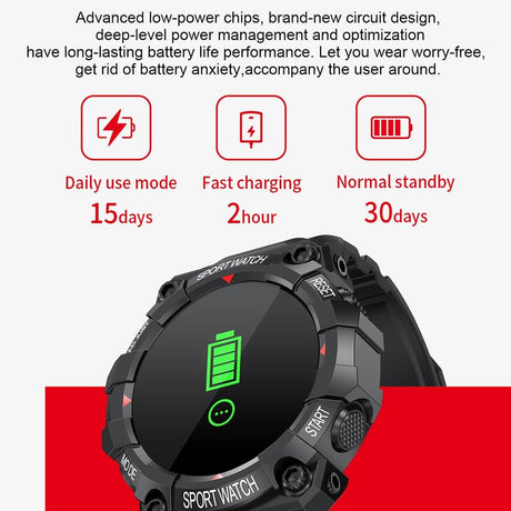 1.3 Inch Colour Round Screen Sport Smart Watch Support Heart Rate / Multi-Sports Mode - Red