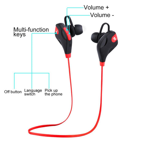 Wireless Bluetooth Earphones with Mic & Control - M8 - Red