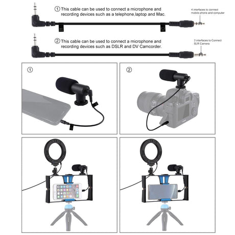 3-In-1 Vlogging Kit With Smartphone Rig Microphone And Led Ring Light