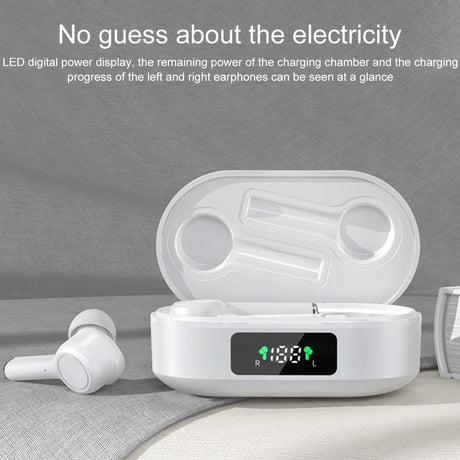 Wireless Bluetooth 5.0 Earphone with Digital Display and Noise Reduction - White