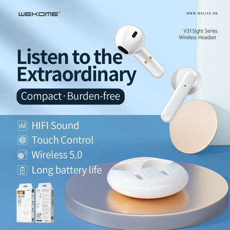 Wireless Stereo Bluetooth Earphones - V31 Sight Series White