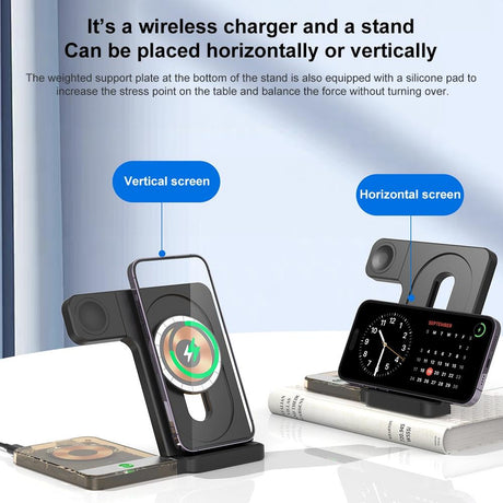 15W 5 In 1 Foldable Magnetic Wireless Charger With Night Light - White