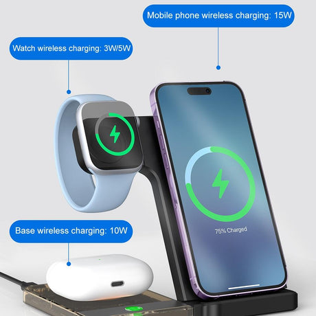 15W 5 In 1 Foldable Magnetic Wireless Charger With Night Light - White