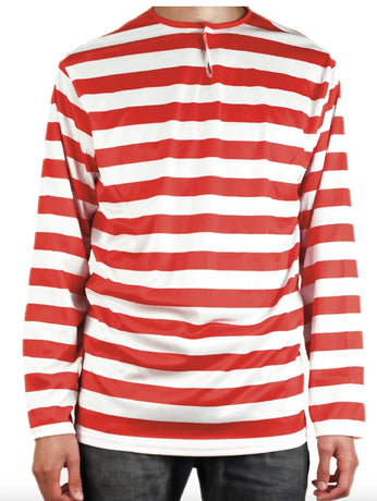 ADULTS Wheres Wally Book Week Red and White Striped Top Shirt Costume Party Dress Up - Medium