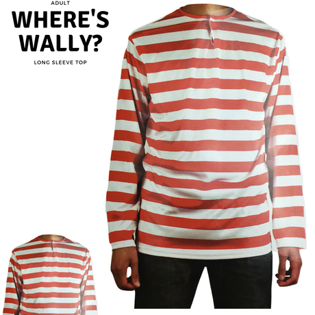 ADULTS Wheres Wally Book Week Red and White Striped Top Shirt Costume Party Dress Up - Medium