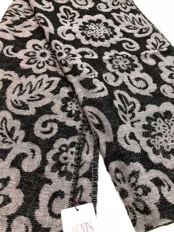 DENTS Large Pashmina Style Scarf w Floral Design Wool Blend Warm Winter - Black