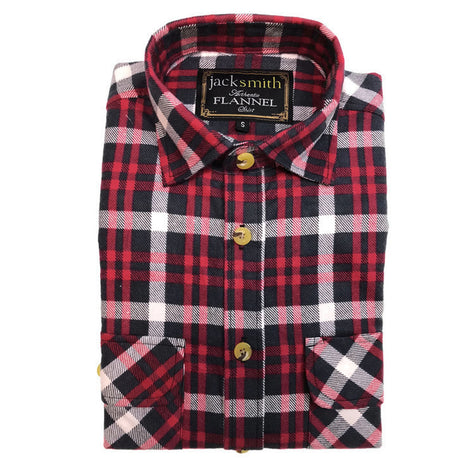 Mens Half Placket Flannelette Long Sleeve Pullover Shirt 100% Cotton Check Authentic Flannel - White/Blue Denim - S
