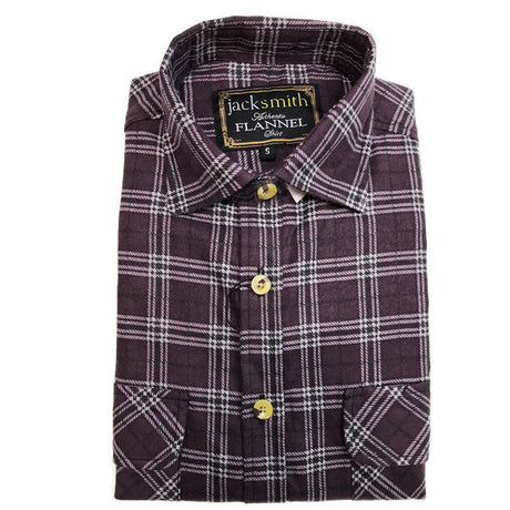 Mens Half Placket Flannelette Long Sleeve Pullover Shirt 100% Cotton Check Authentic Flannel - White/Blue Denim - S