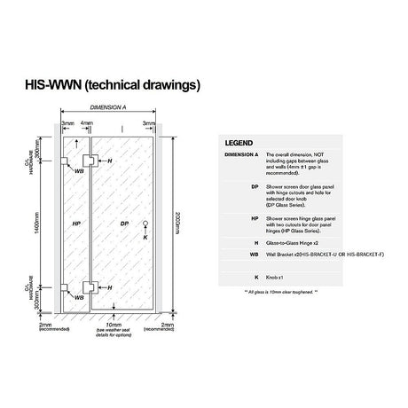 90x80cm Corner Frameless Shower Screen with White Brackets and SS Hinges, Square Knob Handle