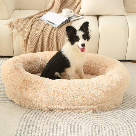 Fluffy Donut-Shaped Pet Bed- Soft, Cozy, and Anti-Anxiety for Dogs and Cats, Machine Washable Light Brown Size:S 60*15*18cm
