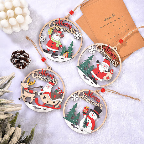Set of 4 Wooden Christmas Hanging Ornaments – Santa, Snowman, and Reindeer Decorations (2 set, 8 pieces in total))