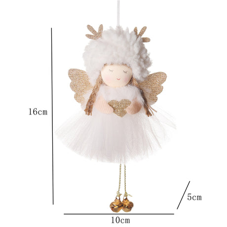Gold and White Angel Ornament with Bells and Glitter Wings - Christmas Hanging Decoration 16*10*5cm White colour (5 pieces)