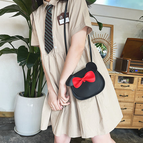 Adorable Bow Bear Crossbody Bag for Kids - Black Shoulder Bag 18*17*8cm