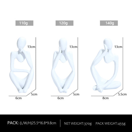 Abstract Thinker Sculpture Set - White Resin Figurines, Modern Art Home Decor, Set of 3