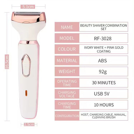 Women's 4-in-1 Electric Hair Removal Razor for Sensitive Areas - Underarm, Bikini Line & Body Grooming (3028 white)