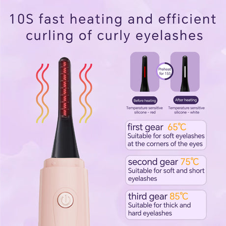 Black Electric Heated Eyelash Curler, Portable Makeup Tool for Long-Lasting Lift and Style