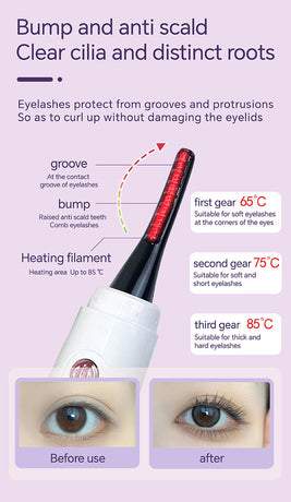 Black Electric Heated Eyelash Curler, Portable Makeup Tool for Long-Lasting Lift and Style