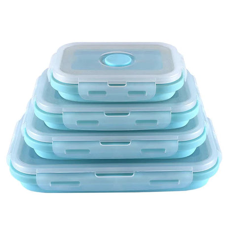 Blue Collapsible Silicone Bento Box Set - 4-Piece Food-Grade Microwave & Freezer Safe Lunch Box Set
