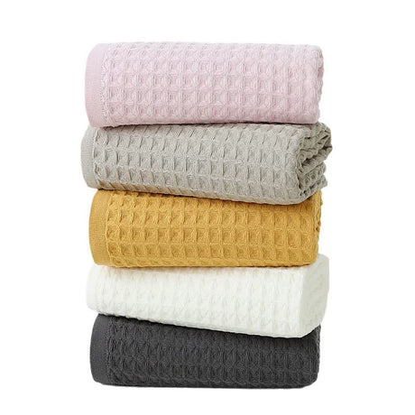White Luxury Cotton Waffle Bath Towel, Soft, Quick-Drying, Water Absorbent, Unisex, for Home Use