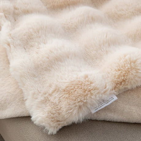 Apricot 100*160cm Plush Toscana Rabbit Hair Throw Blanket - Soft Flannel Fleece for All Seasons, Perfect for Couch & Bed