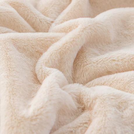 Apricot 100*160cm Plush Toscana Rabbit Hair Throw Blanket - Soft Flannel Fleece for All Seasons, Perfect for Couch & Bed