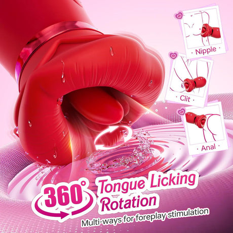 Red Lips Vibrating Stimulator - Dual-Action Suction & Licking Massager for Women