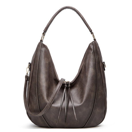 Grey Mother and Child Bag Two Piece Set Distressed Faux Leather Hobo Bag - Large Capacity Shoulder Bag for Women