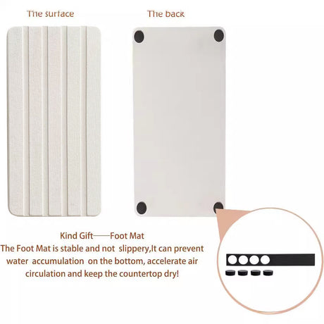 Engraved Inner Frame - White 2-Piece Rectangular Diatomaceous Earth Coaster Set - Absorbent Grooved Mat for Sink and Bathroom