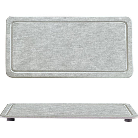 Engraved Inner Frame - Medium Grey 2-Piece Rectangular Diatomaceous Earth Coaster Set - Absorbent Grooved Mat for Sink and Bathroom