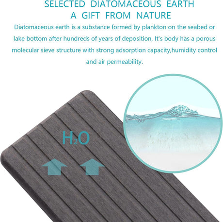 Engraved Inner Frame - Dark Grey 2-Piece Rectangular Diatomaceous Earth Coaster Set - Absorbent Grooved Mat for Sink and Bathroom