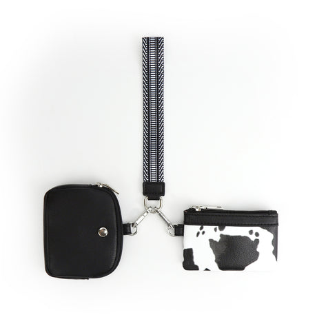 Cow Black Stylish Mini Wristlet Wallet - Nylon, Multi-Compartment Design