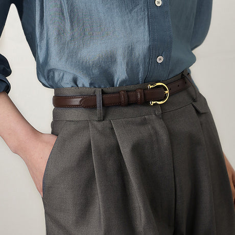 95CM Coffee Elegant French Gold Buckle Genuine Leather Belt - Luxurious Lightweight Women's Waist Belt