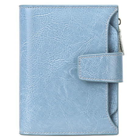 Light Blue Premium Genuine Leather RFID Blocking Women's Wallet - Lightweight, Multi-Functional, and Stylish
